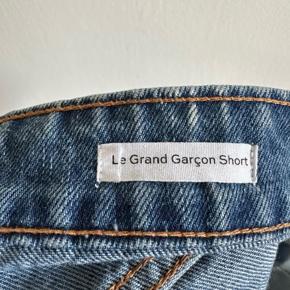 FRAME Denim Designer Blue Le Grand Garcon Cutoff Rolled Hem Jean Shorts size 34 - Picture 11 of 12